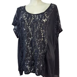 Torrid Black Short Sleeve Lace Sheer Blouse